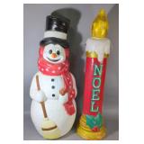 Vintage Light-Up Snowman Display, 44" H, And Vintage Noel Candle Light-Up Display, 45" H