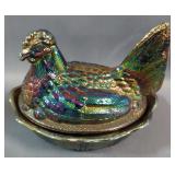 Fenton Carnival Glass Lidded Chicken Dish