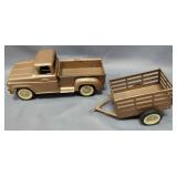 1960s Tonka Metal Side Step Pickup Truck, 13" Long, And Trailer, 9.25" Long