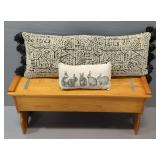 Wood Bench Seat With Hinged Lid For Storage, Pillow Seat, And Rabbit Pillow, Seat Is 17.5" H x 26" W
