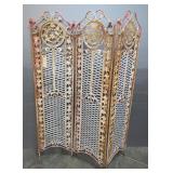 Metal 3-Panel Room Divider With Vine And Floral Design, 69" H x 59" W (Fully Extended)