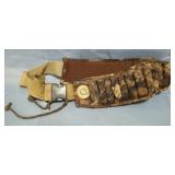 Fringed Leather Rifle Sleeve, Greenhead Gear Camo Cartridge Belt, And Dual Compartment Pouch With Sh