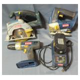 Ryobi Power Tools Including Handsaw, P204 Power Drill, P521 Saw, And Charging Station With Battery