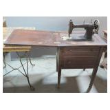 Antique Sewing Table With Franklin Rotary Sewing Machine, Model # 53256, With A Hamilton Beach Motor