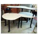Rolling Round Work Tables, 29" H x 37" Diameter, Qty 2, And Abstract-Shaped Coffee Table, 15.5" H x 
