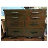 Vintage Wood 7-Drawer Tool Chest With Metal Handles, 15.5" x 23" x 11.5"