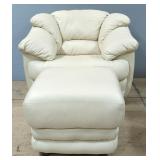 Soft Linen Group Faux Leather Chair, 32" x 42" x 36" And Ottoman, 19" x 24" x 24"