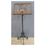 Antique Cast Iron Adjustable Sheet Music Stand With Wood Harp Tray