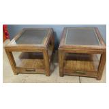 Bassett Glass Top Single Drawer End Table With Basket Accent, 20" x 22" x 27", Qty 2