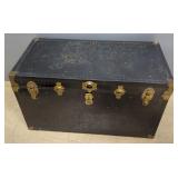 Antique Metal Sided Storage Trunk With Brass Hardware, 23" x 40" x 21"
