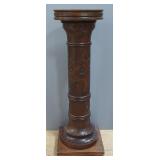 Column Style Wood Pedestal Stand With Floral Carving, 42" x 14" x 14"