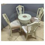 Ashley Round Glass Top Dining Set Including Table, 30" x 54", Upholstered Dining Chairs, Qty 4