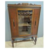 Antique China Hutch With Turned Wood Legs, 62.5" x 37" x 15.5", Includes Key