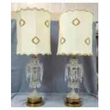 Antique Brass And Glass Charmed Table Lamps With Shades, Qty 2, 42" Tall, One Powers On