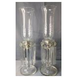 Hurricane Candle Sticks With Crystal Prism Charms, Qty 2, 21.5"