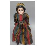 Antique Porcelain 19" Sleepy Eyed Doll With Porcelain Hands And Soft Saw Dust Filled Body