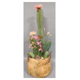 Faux Cactus Arrangement In Palm Husk Basket 45"