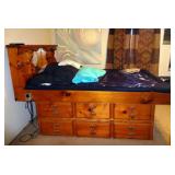 Double Stack Water Bed Frame with 12 Drawers, Center Storage, Mirrored Headboard, Mattress with Addi