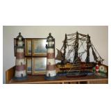Sailing Home Dcor Assortment, Includes Wood Lighthouses (2) Lighthouse Clock, Wood and Metal Sailing
