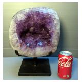 Natural Brazilian Amethyst Geode With Polished Edge, 13" Tall With Stand, 9.5" Tall x 10" W x 6" D W