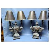 Vintage Art Deco Two Light Table Lamps Qty 2, With Four Shades, 23" x 14" x 6"