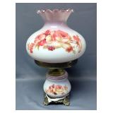 Vintage Hand Painted Gone With The Wind Style Glass Electric Table Lamp With Brass Base, 22" Tall, P