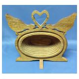 Vintgage Brass Spitoon With Drawstring Design, Gold Tone Woven Wire Basket, Wood Duck Wall Decor Wit