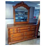 Solid Wood Ten Drawer Dresser With Framed Wood Mirror, 38" x 62" x 17.5", Mirror 45" x 39"