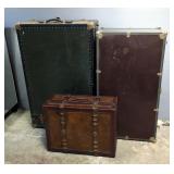 Vintage Wood Suit Case 32" x 20" x 9", Vintage Travel Trunk 10.5" x 30" x 17" (Locked No Key), And W