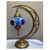 Turkish Mosaic 18.5" Table Lamp On Crescent Moon Hanger, Powers On