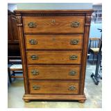 Solid Wood Chest Of Drawers With Brass Pulls And 5 Drawers, 56.5" x 40" x 18"