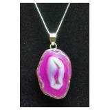 Cobalto Calcite Druzy Pendant, Approx 41mm x 28mm, With 925 Sterling Silver Chain And Mounting