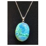 Ocean Agate Pendant, Approx 46.5mm x 33mm, With 925 Sterling Silver Chain And Mounting