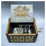 Queen Black Miniature Wood Music Box With Hand Crank, 1.5" x 2.5" x 2"