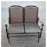 Metal Framed Outdoor Patio Chairs, 41.5" H x 25" W x 30" D, Qty 2. And Metal Framed Rocking Loveseat