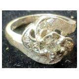 Art Deco 14k White Gold Engagement Ring, Size 4