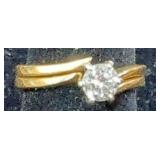 14k Gold Round Cut Diamond Ring Solitaire Wedding Band Set, Size 5