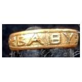 Antique Sterling Silver Anagrammed "F" Baby Ring And Gold Toned "Baby" Ring, Silver Ring Has Been Cu
