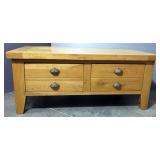 Oak Two Drawer Coffee Table With Cast Iron Sea Shell Handles, Drawers Slide Both Directions, 20" x 4