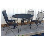 Outdoor Metal Mesh Dining Set Including Round Table, 29" x 44", And Spring Load Chairs, Qty 4