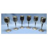 Antique Silver Russian Romanov Coronation 8" Goblets, Qty 6, Including Goblets Commemorating 1793, 1