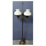 Vintage Brass Floor Lamp With Milk Glass Swirl Shades, 56.5" Tall, Powers On