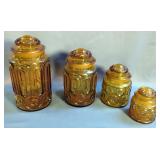 L. E. Smith Moon And Stars Yellow Glass Canister Set, Qty 4, 12", 9.5", 7", And 5.5" Tall