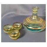 Bohemian Style 6" Decanter With Matching Glasses, Qty 6, Amber Drinking Glasses, Qty 6, And Amber Sh