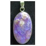 Charoite Pendant, Approx 41.5mm x 24mm, With 925 Sterling Silver Chain And Mounting