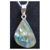 Abalone Pendant, Approx 31mm x 25.5mm, With 925 Sterling Silver Chain And Mounting