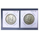 Franklin Half Dollars, Qty 6, Including 1948 D, 1949 D, 1950 D, 1951 D, 1952 D, And 1953 D