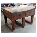 Vintage Handcrafted Grocery Store Wood Butcher Block Work Table, 36" H x 51" L x 36" D
