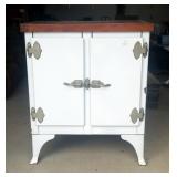 Handcrafted Cabinet With Wood Top Made From Vintage Refrigerator, 48.5" x 41" x 27.5"