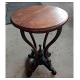 Hand Carved Wood Round Side Table, 29" Tall x 20" Diameter